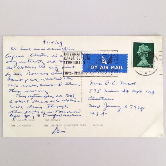 Vintage 1969 Postcard Chester England Great Britain UK Grosvenor Park Cathedral - Picture 2 of 2